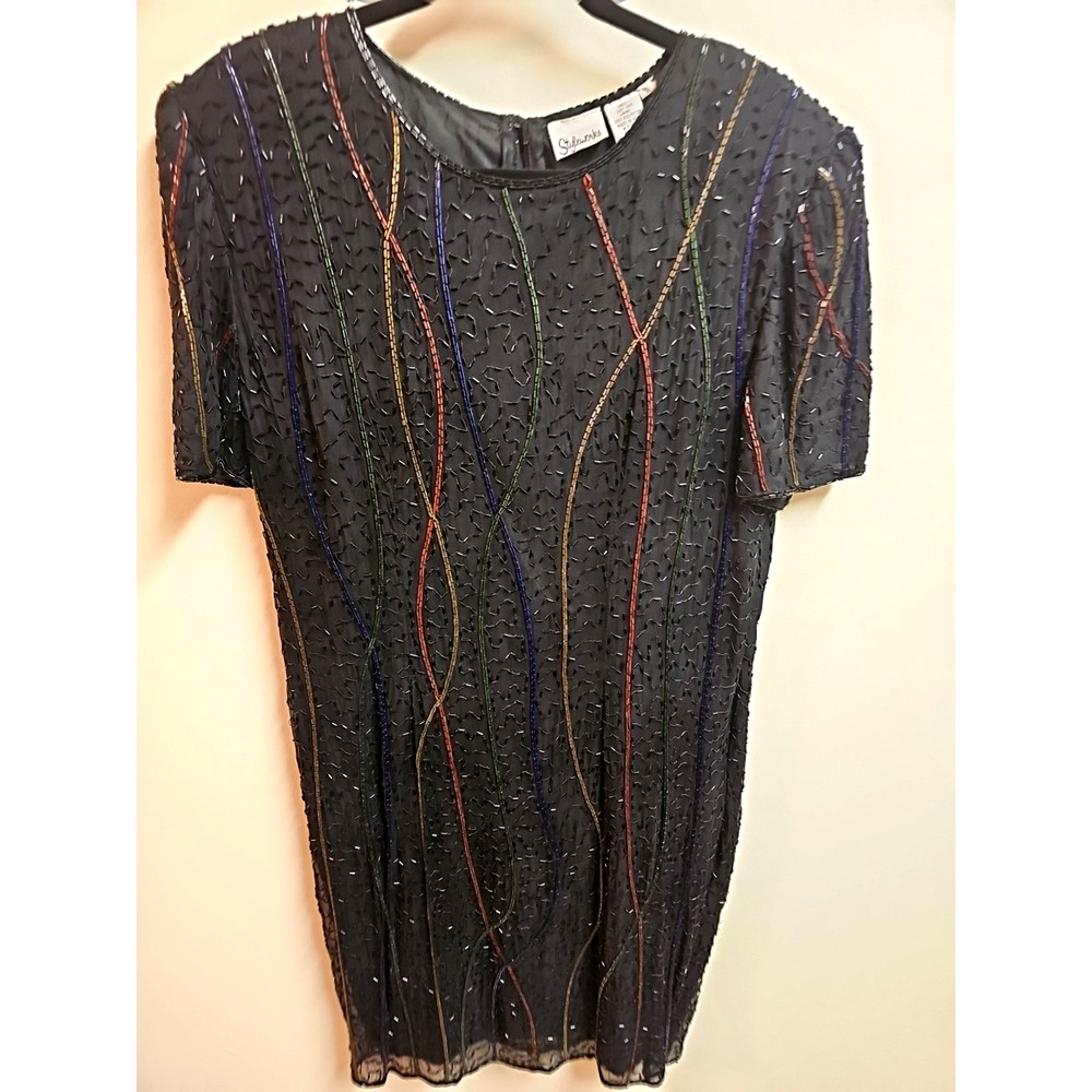 Styleworks Formal Black Knee Length Dress With Beads Size 16